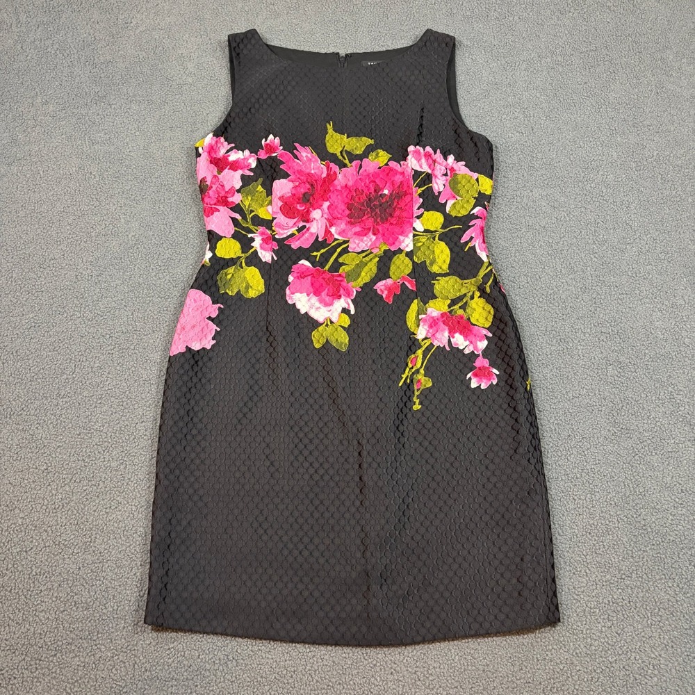 Tahari Dress Womens 8P Black Pink Floral Jacquard Sleeveless Sheath 6123P905